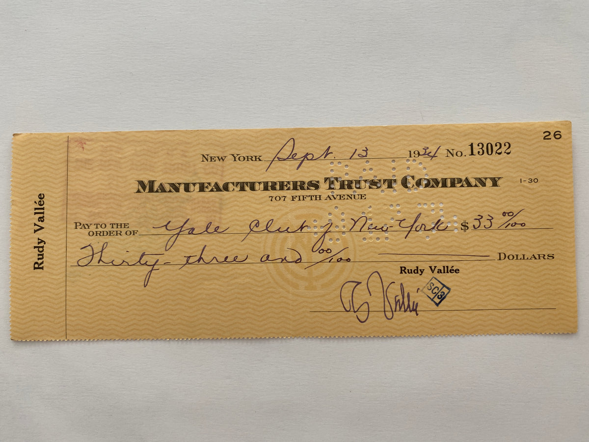 Rudy Vallee signed check