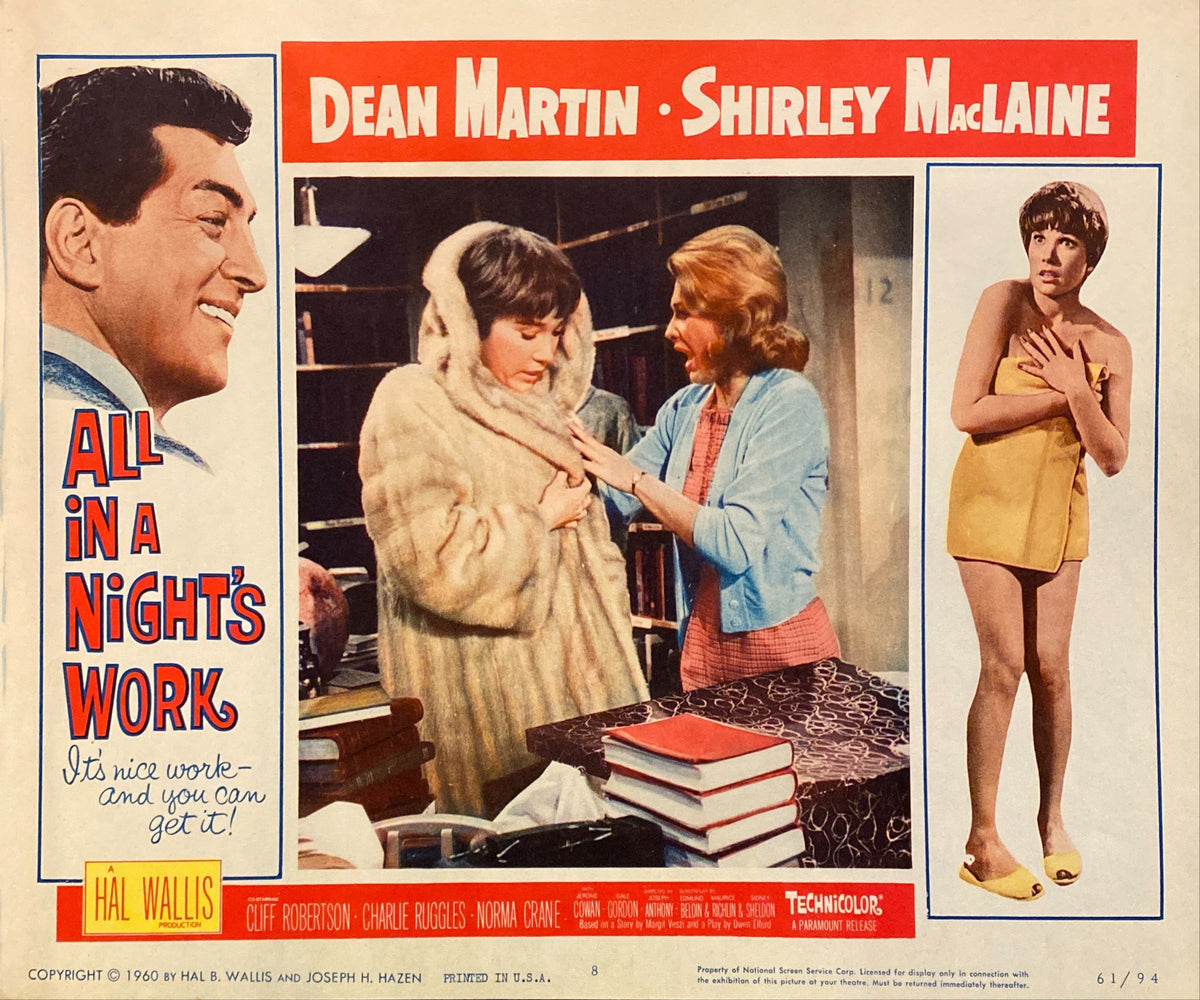 Dean Martin and Shirley MacLaine "All in a Night's Work" Lobby Card