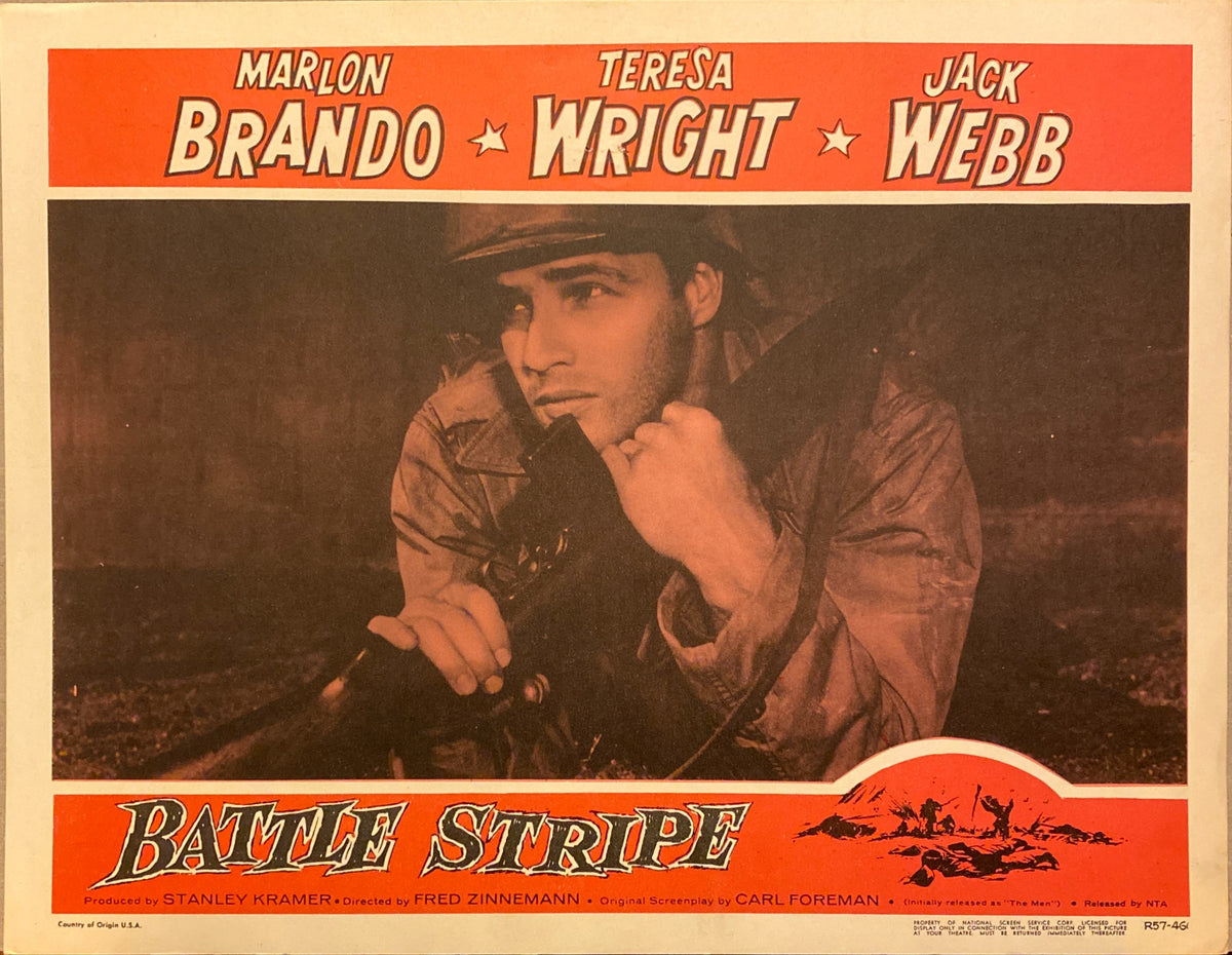 Marlon Brando, Teresa Wright, and Jack Webb "The Men" (Battle Stripe) original Lobby Card