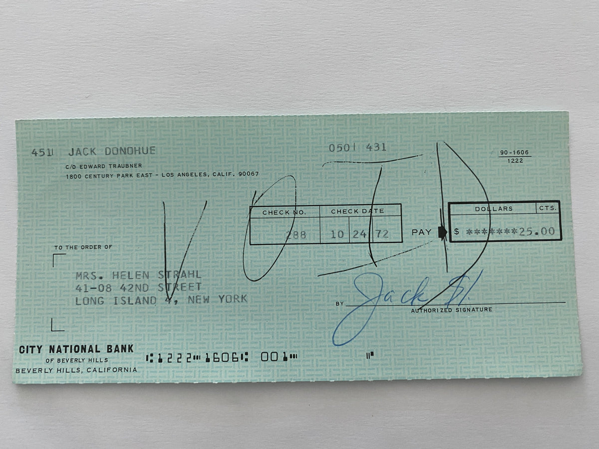 Jack Donohue signed check