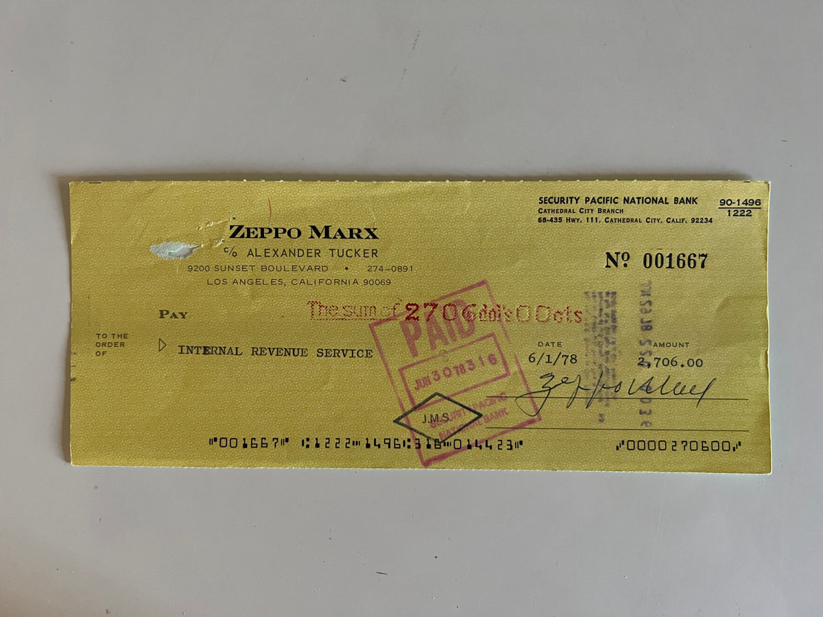 Zeppo Marx signed check