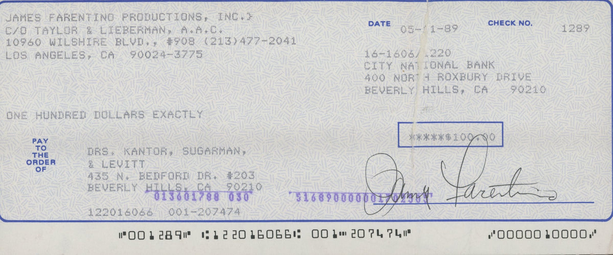 James Farentino signed check