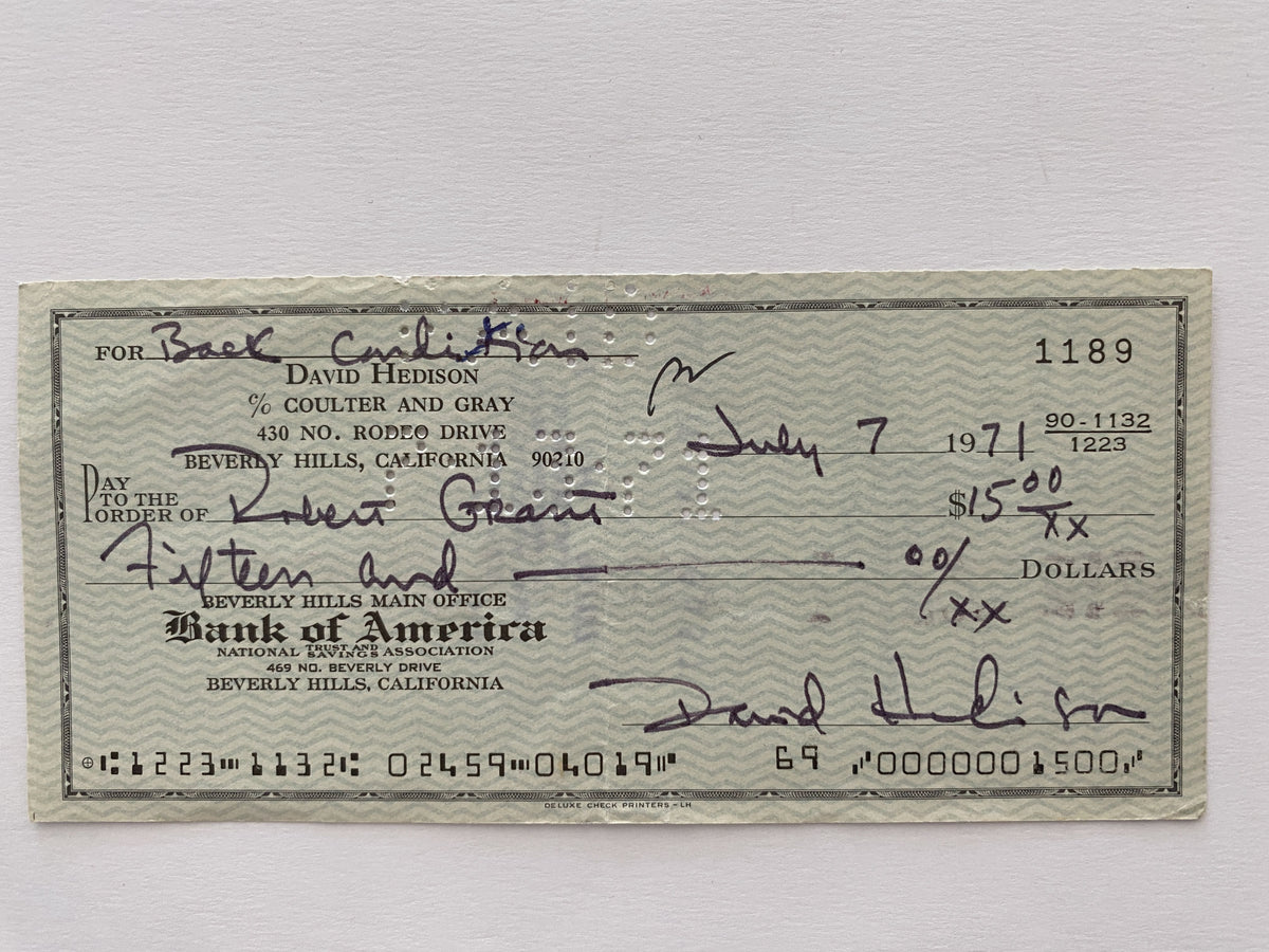 David Hedison signed check