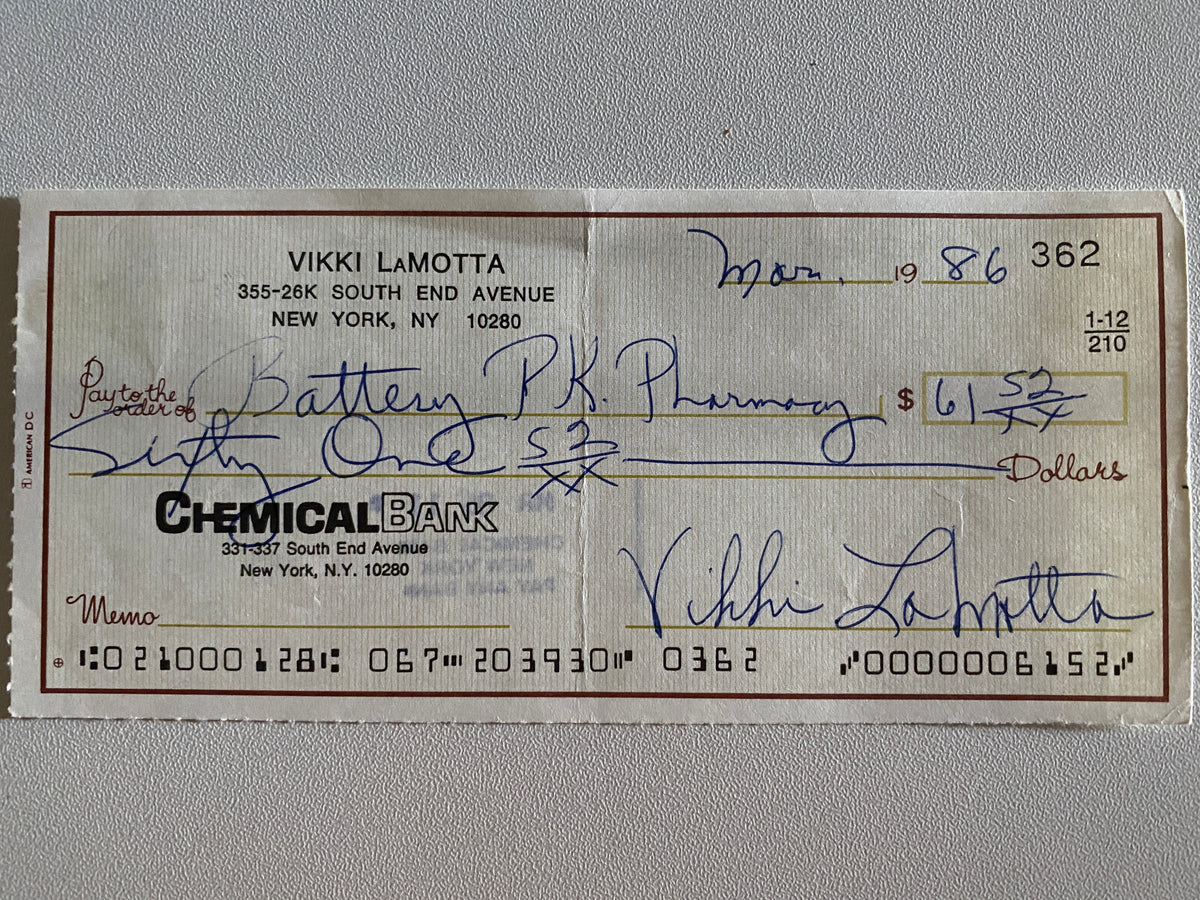 Vikki LaMotta signed check