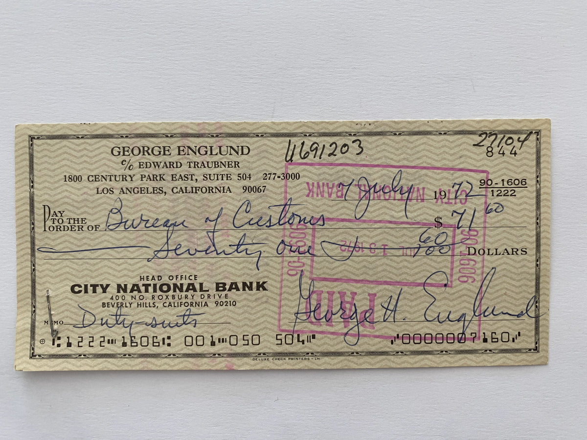 George Englund signed check