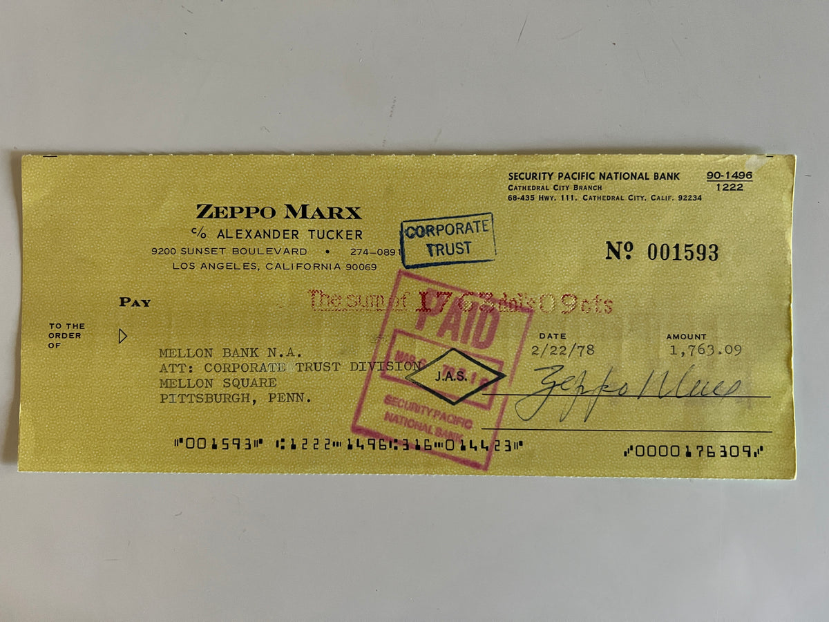 Zeppo Marx signed check