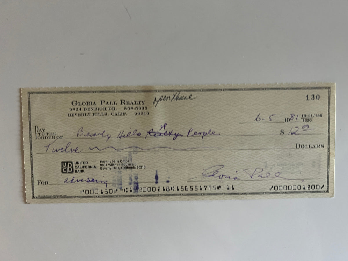 Gloria Pall signed check