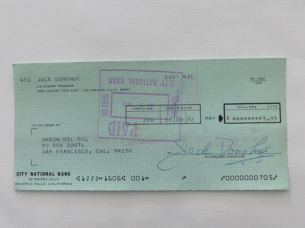 Jack Donohue signed check