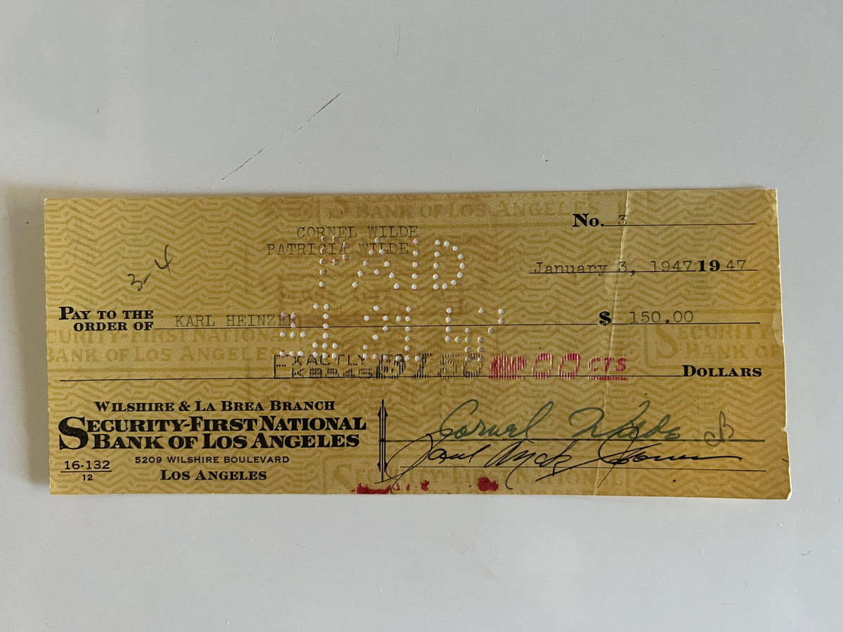 Cornel Wilde signed check