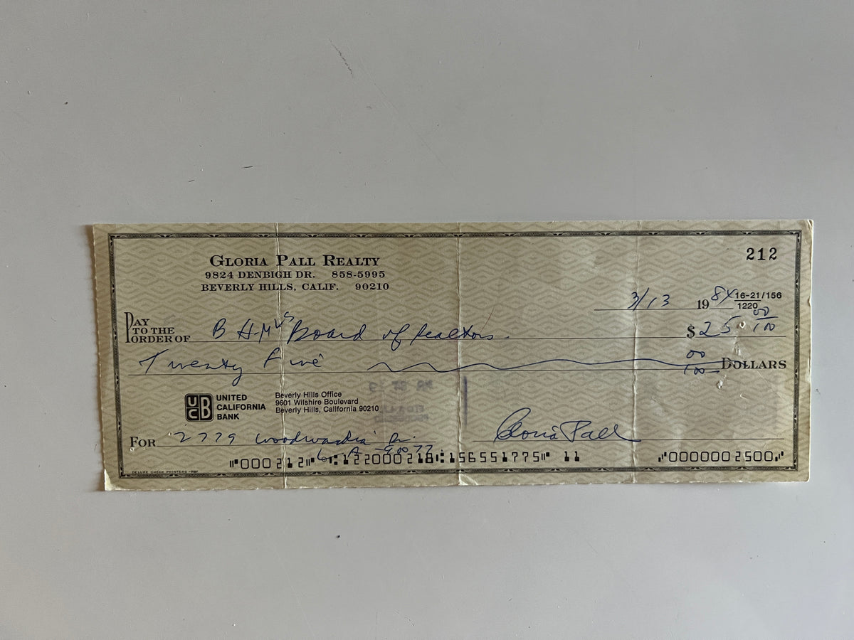 Gloria Pall signed check