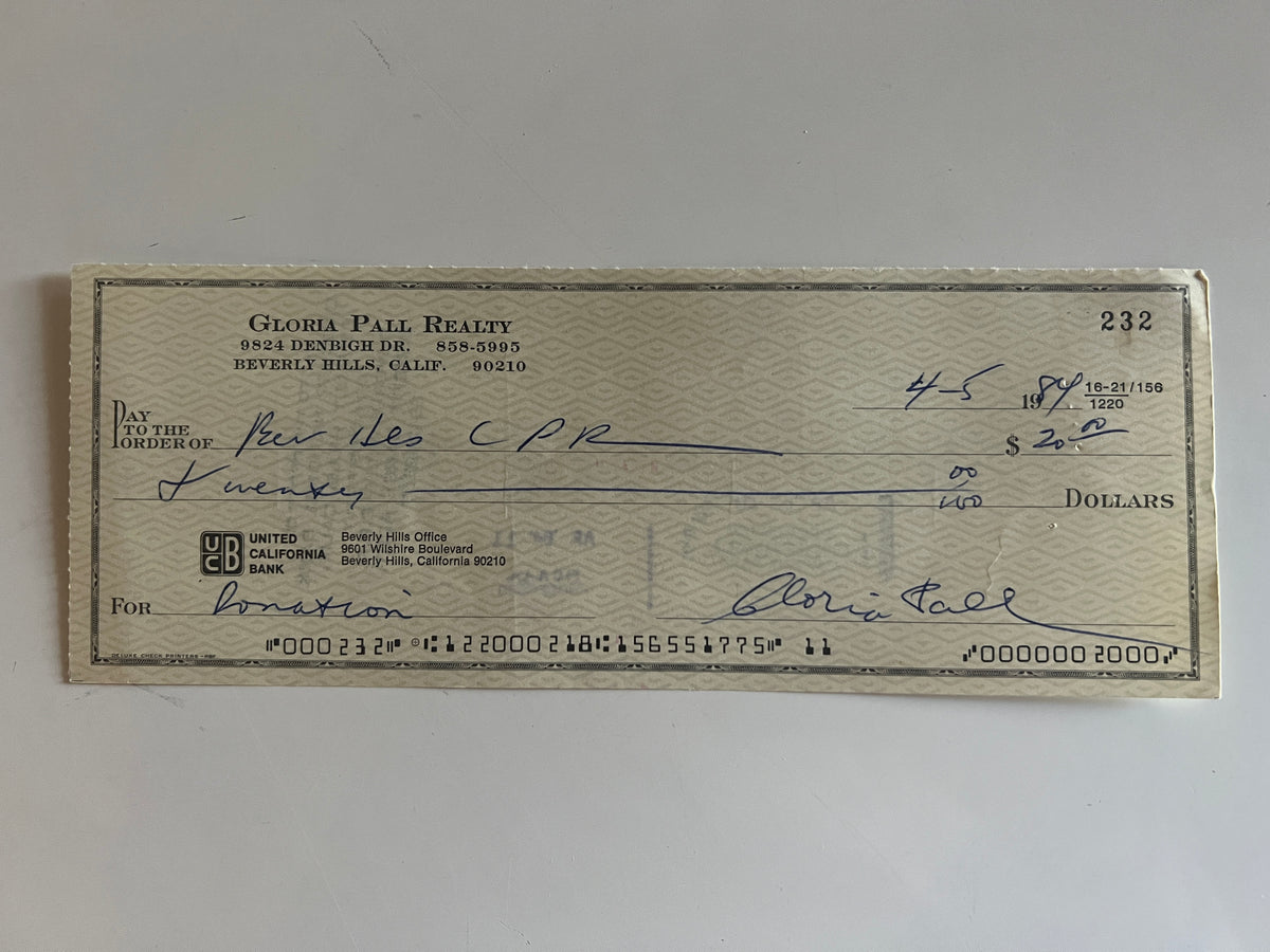 Gloria Pall signed check