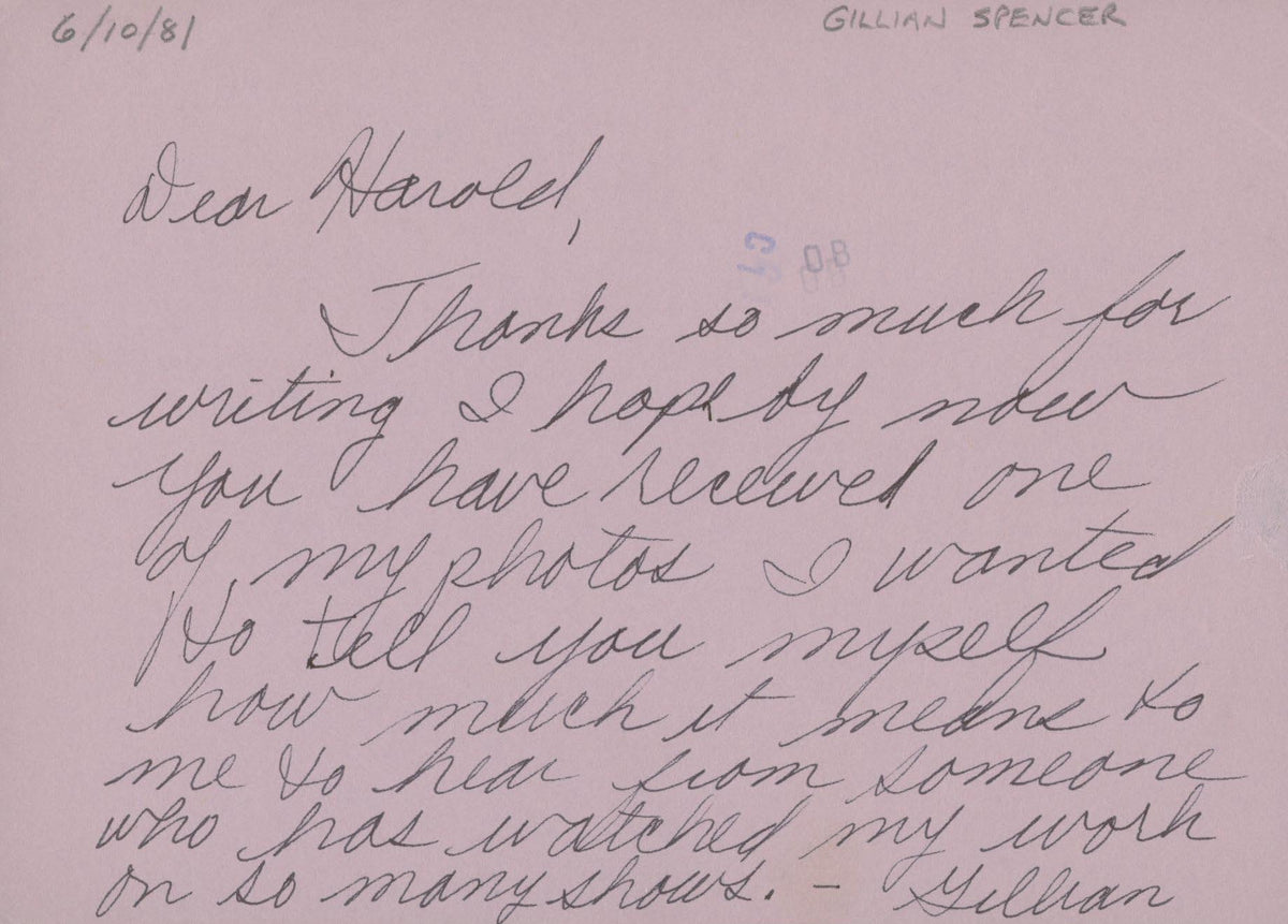 Gillian Spencer handwritten and signed post card