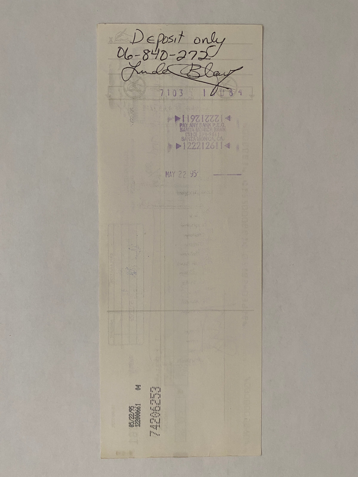 Linda Blair Star Wares consignment signed check