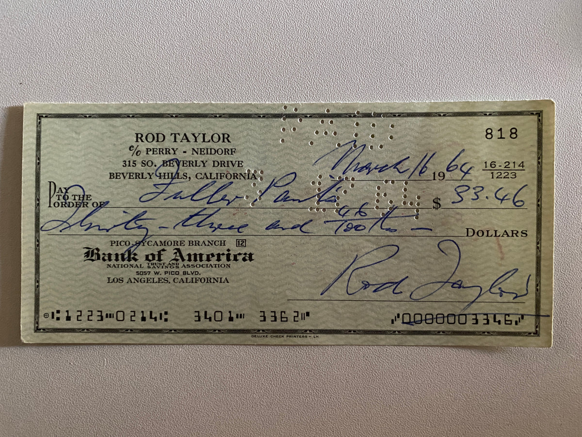 Rod Taylor signed check