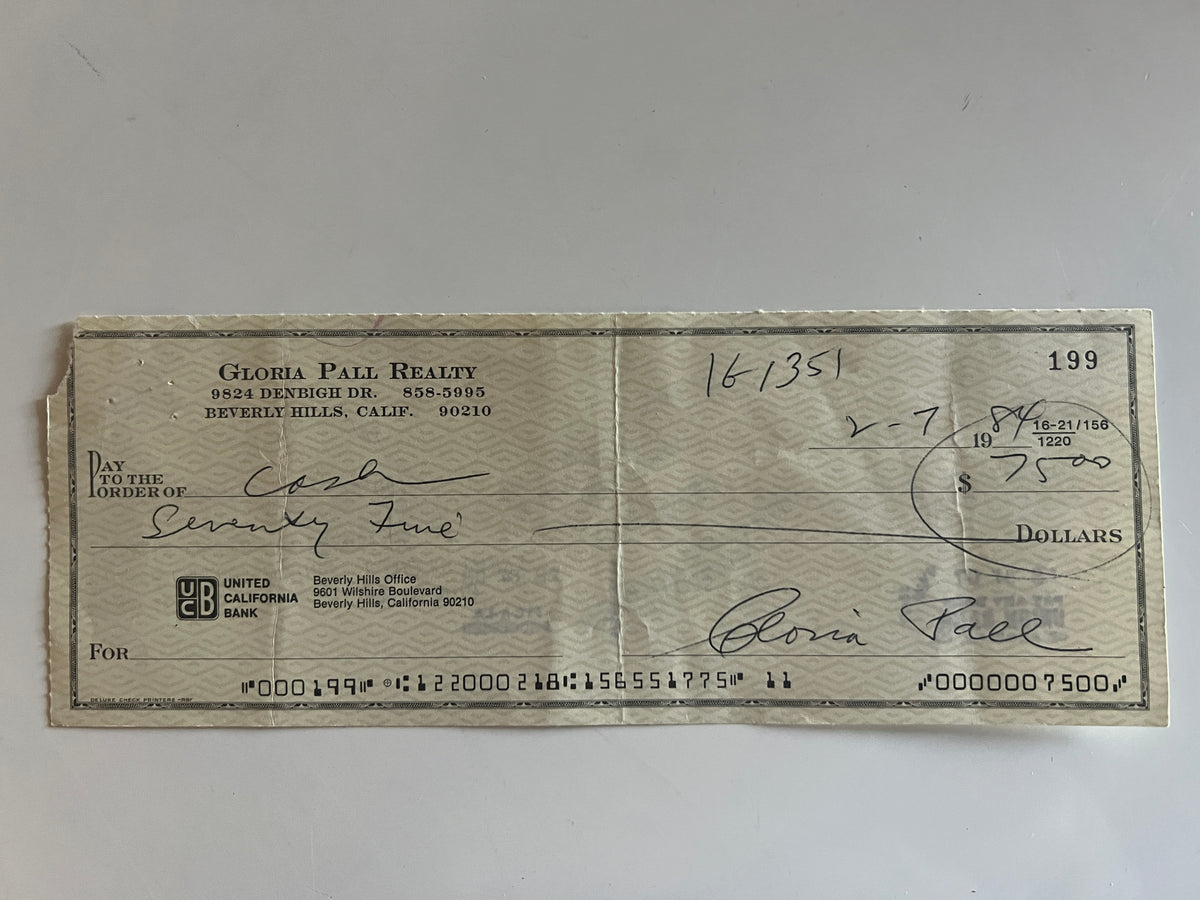 Gloria Pall signed check