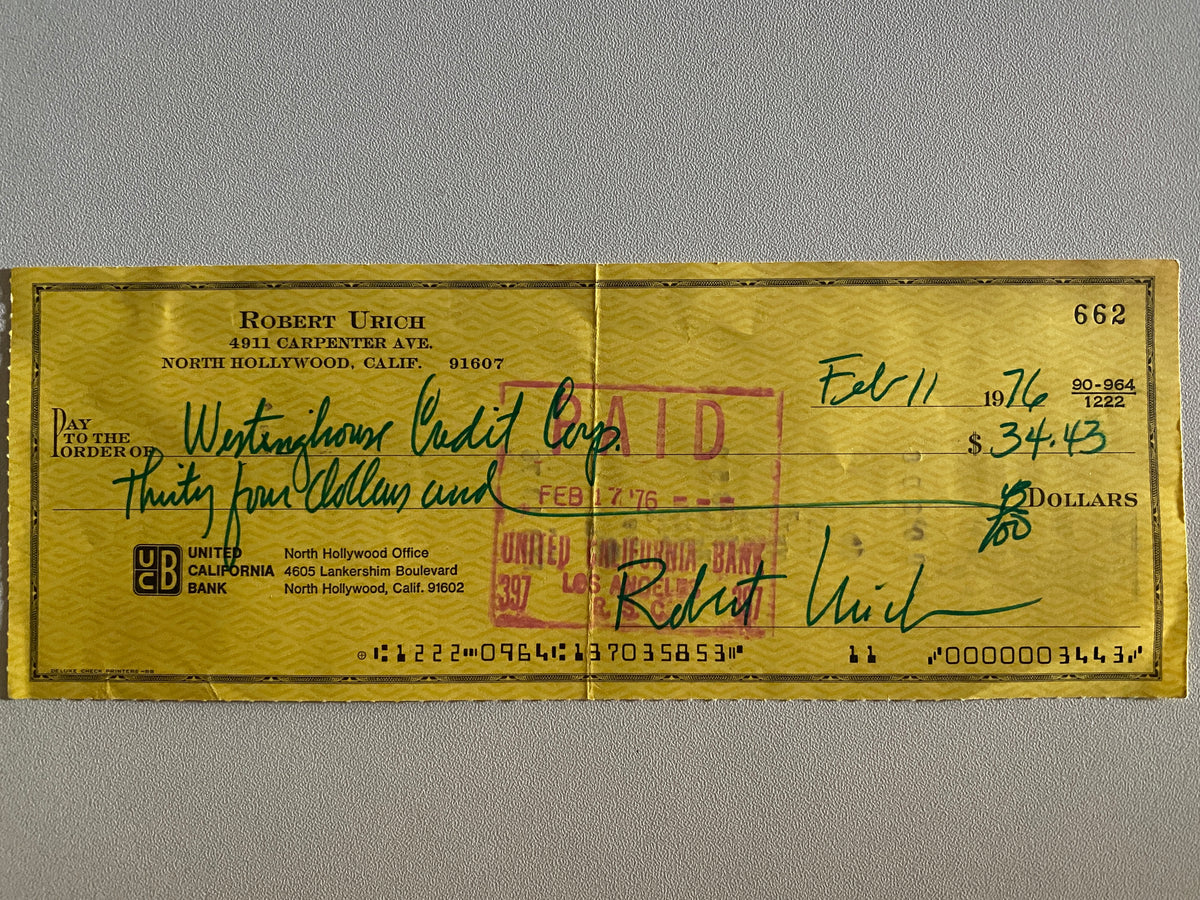 Robert Urich signed check