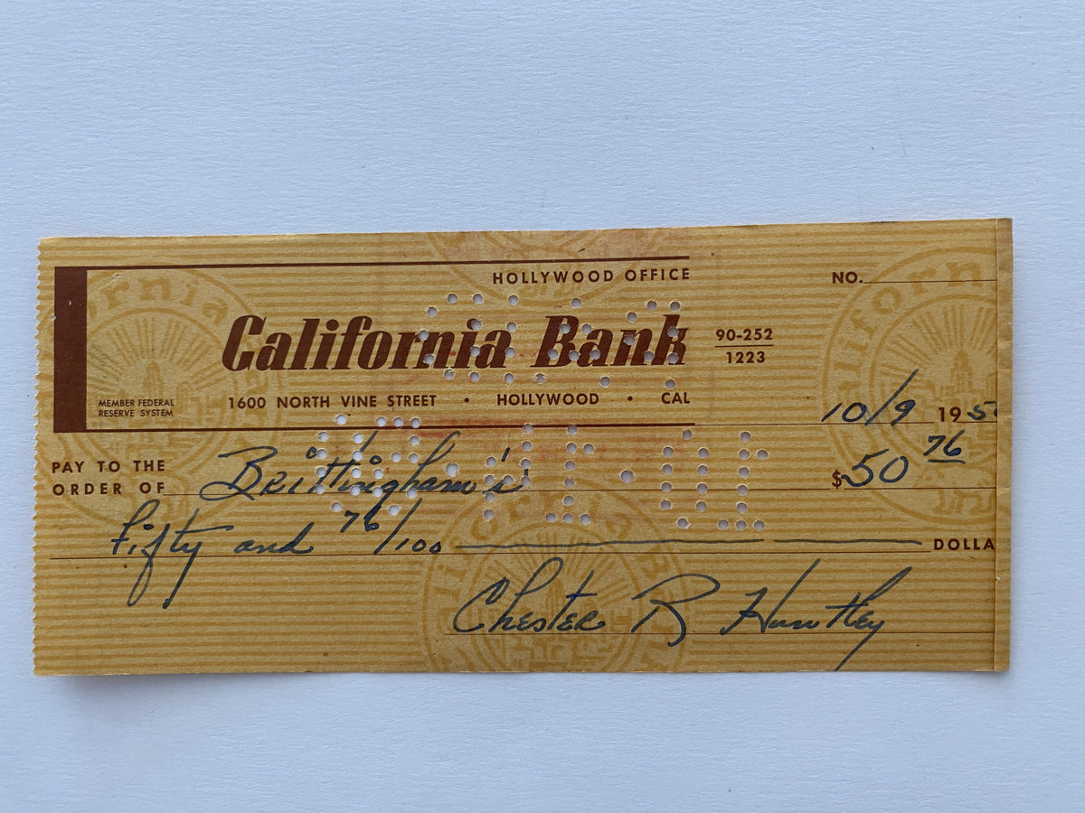 Chester Huntley signed check