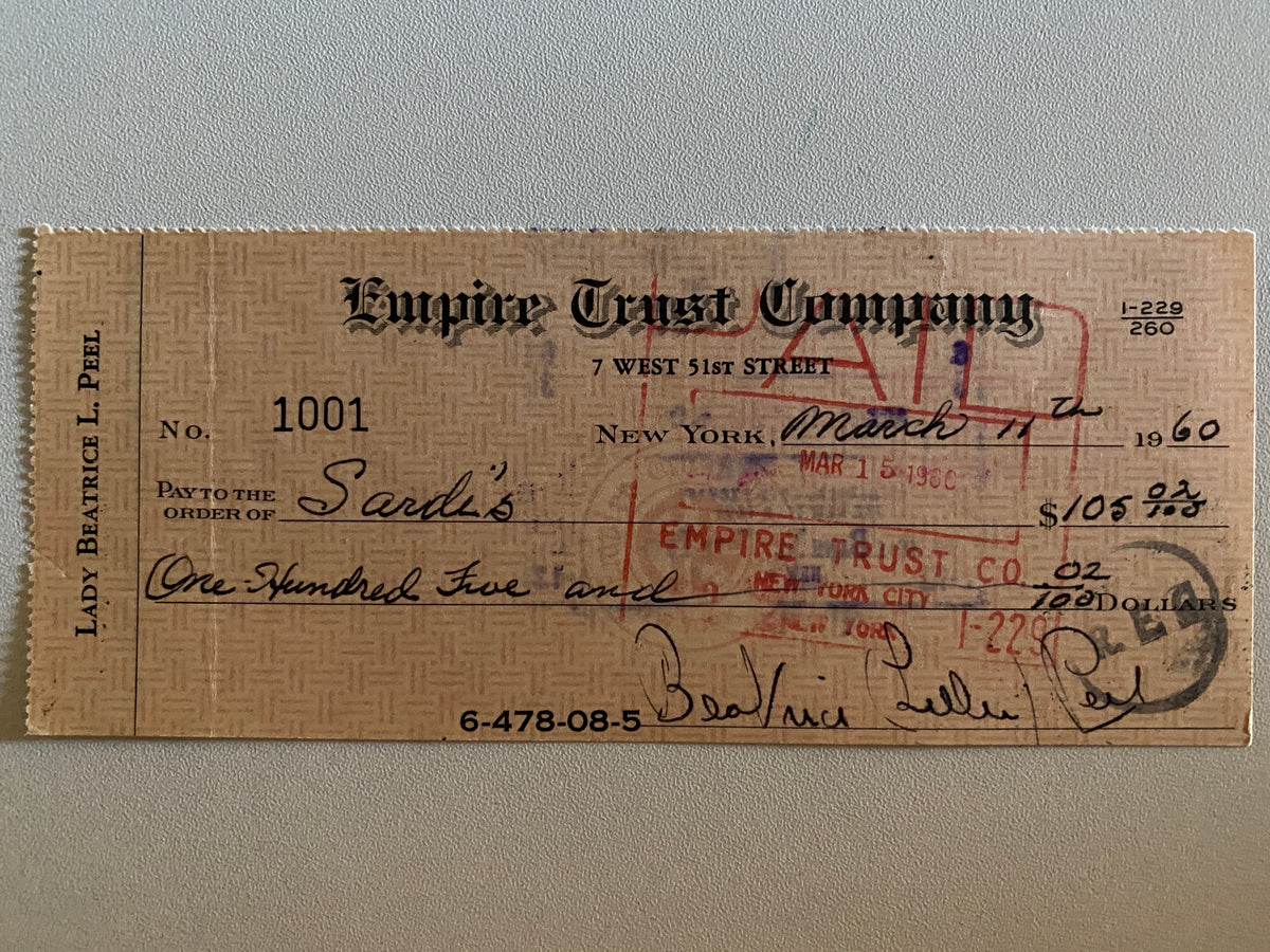 Beatrice Lillie, Lady Peel signed check
