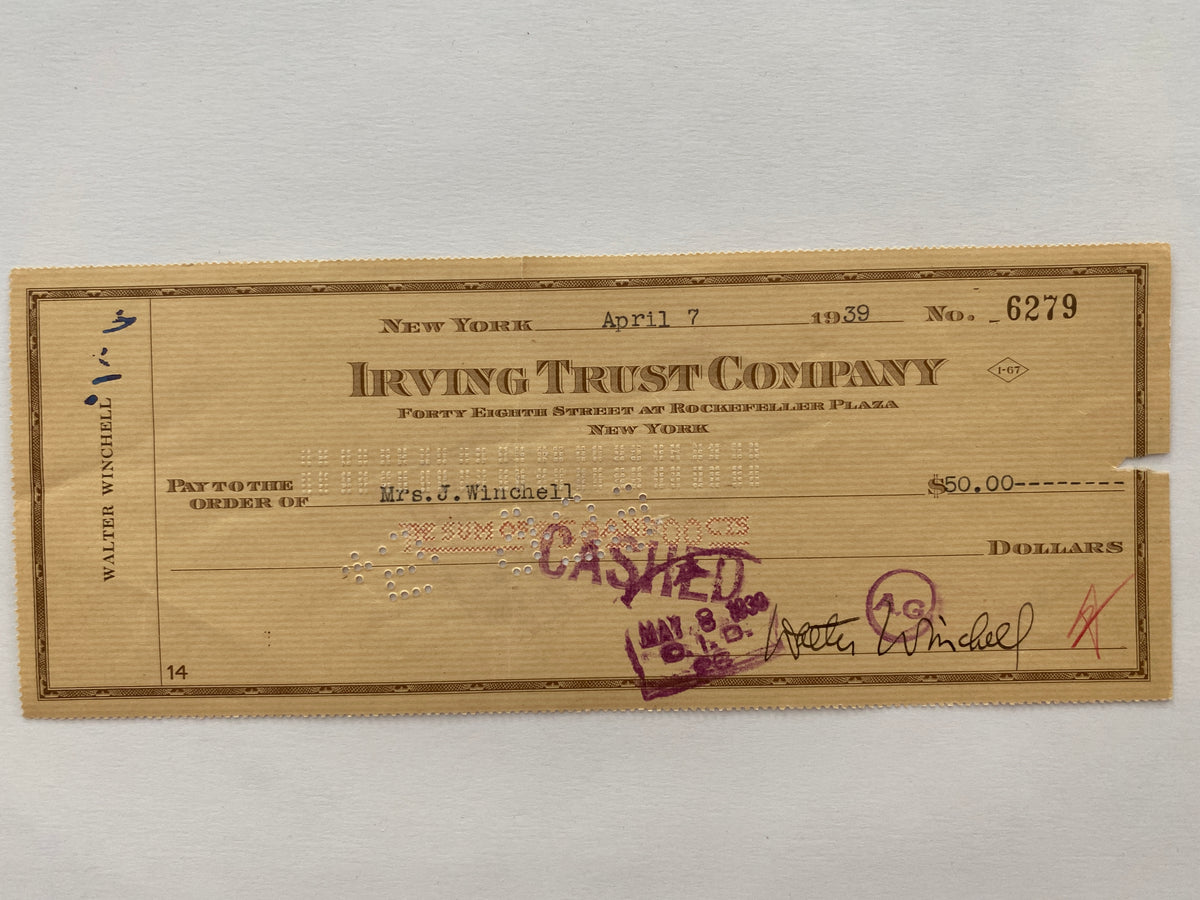 Walter Winchell signed check