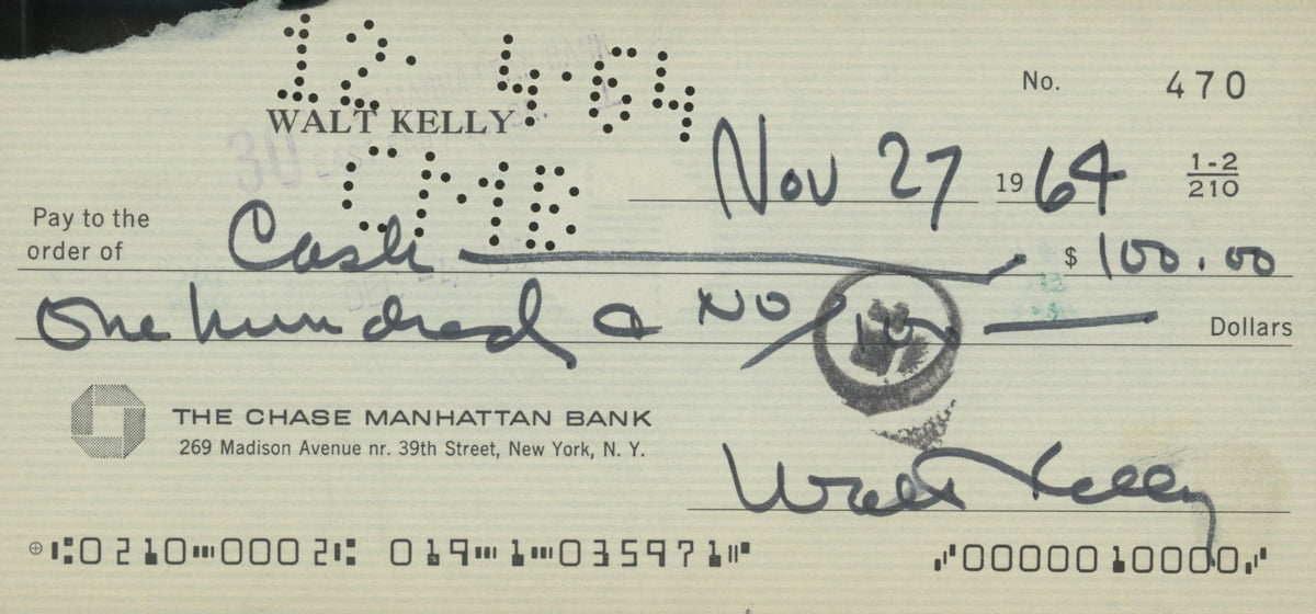 Walt Kelly signed check