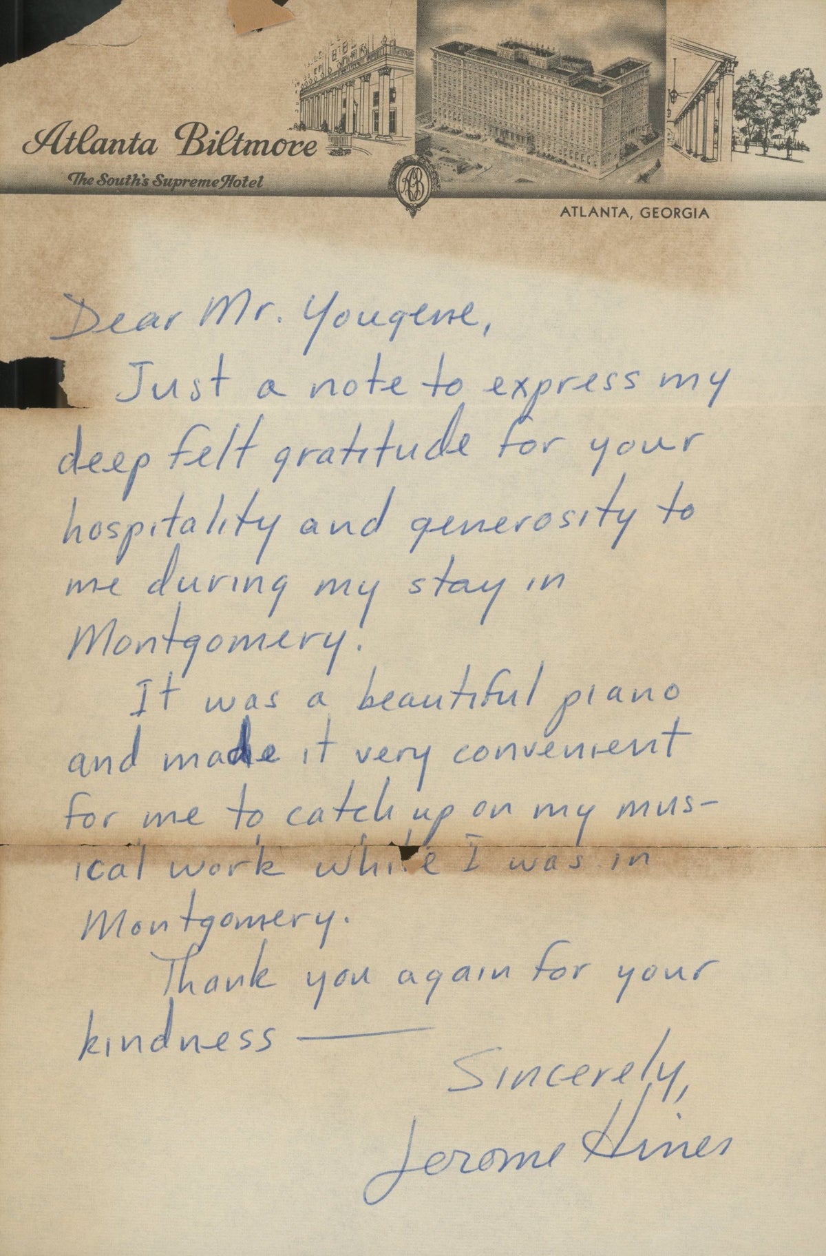 Opera Star Jerome Hines signed hand written letter