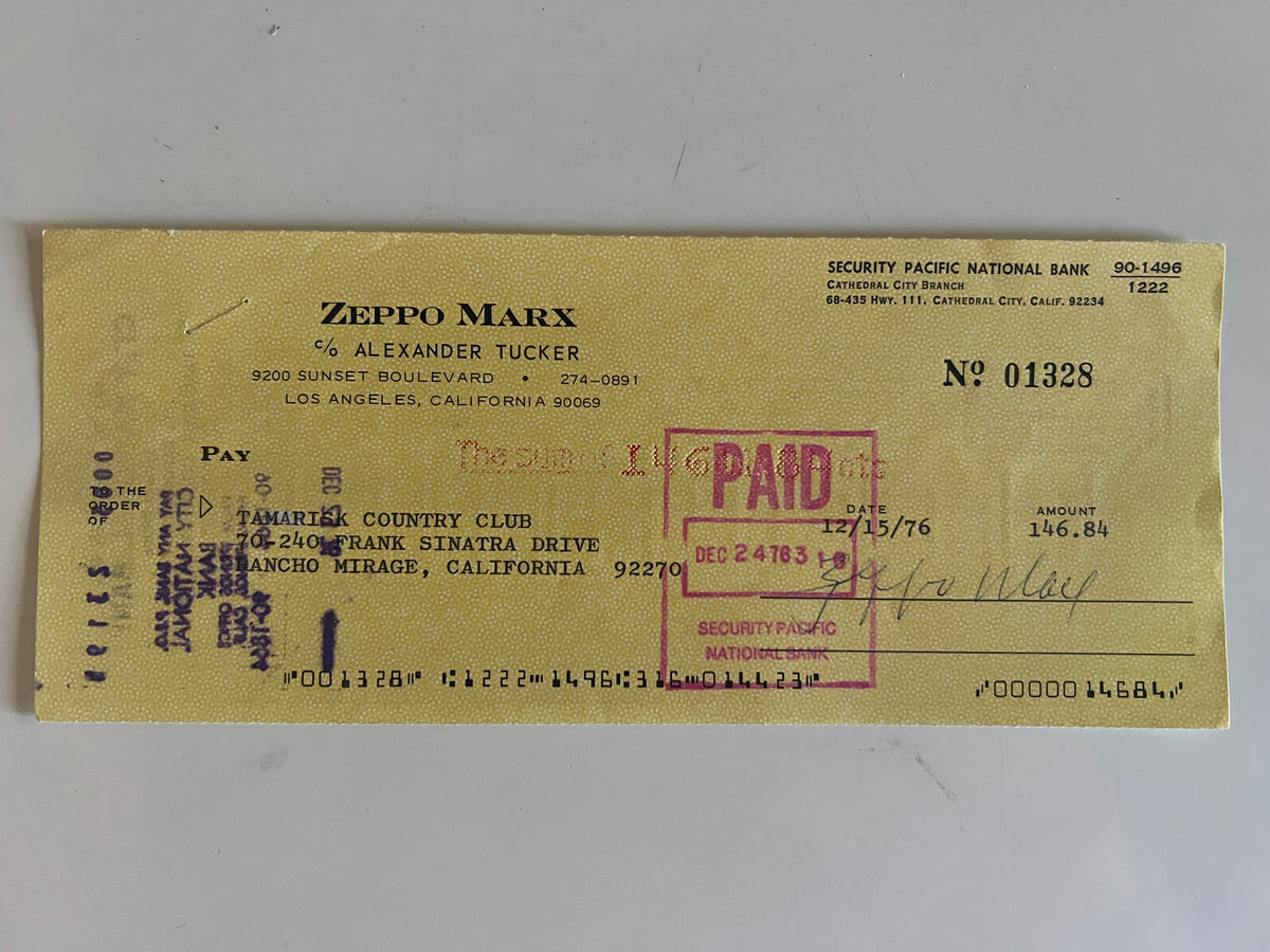 Zeppo Marx signed check