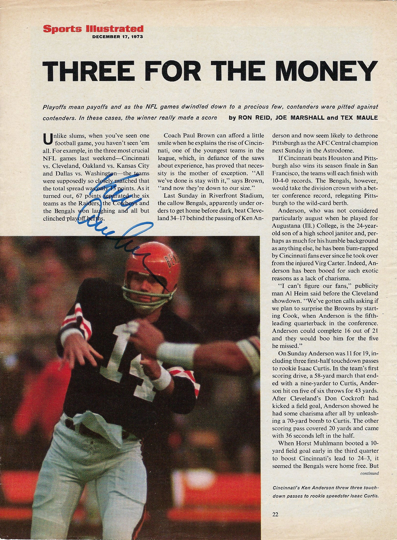 Ken Anderson signed Sports Illustrated magazine photo