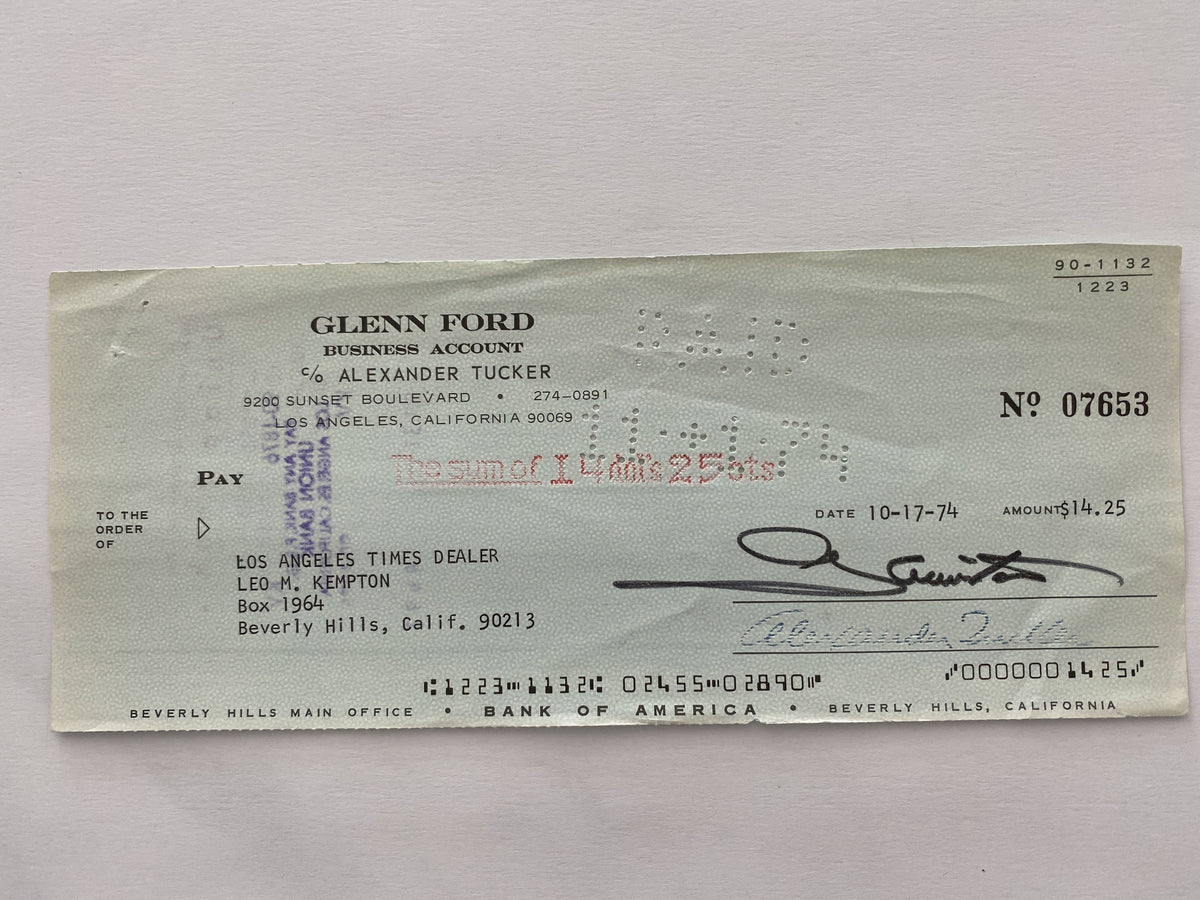 Glenn Ford signed check