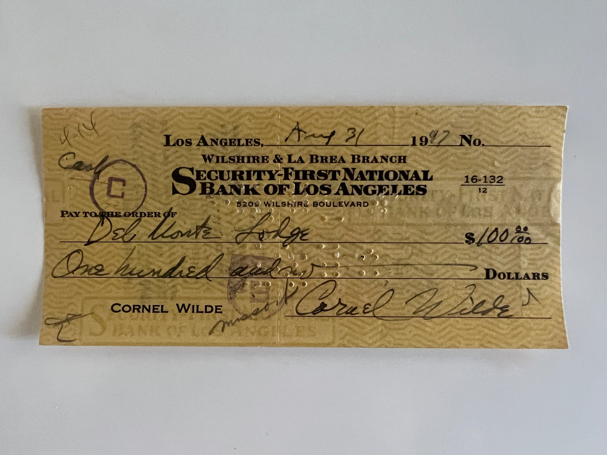 Cornel Wilde signed check