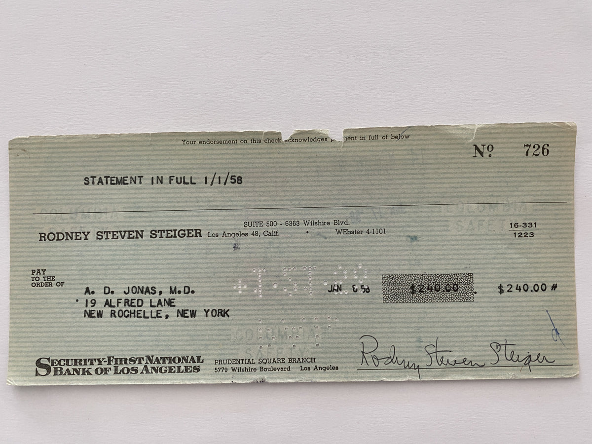 Rod Steiger signed check