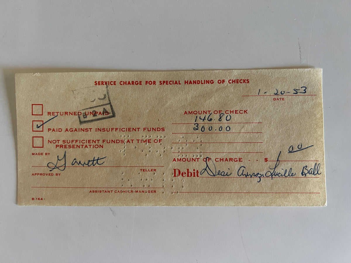 Desi Arnaz and Lucille Ball signed bank receipt