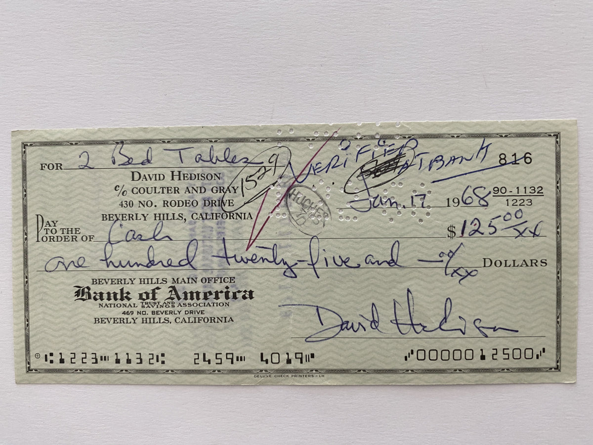 David Hedison signed check