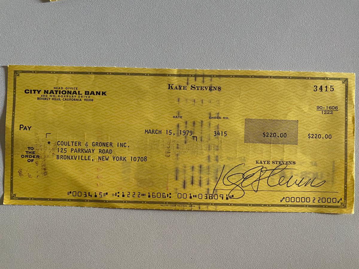 Kaye Stevens signed check