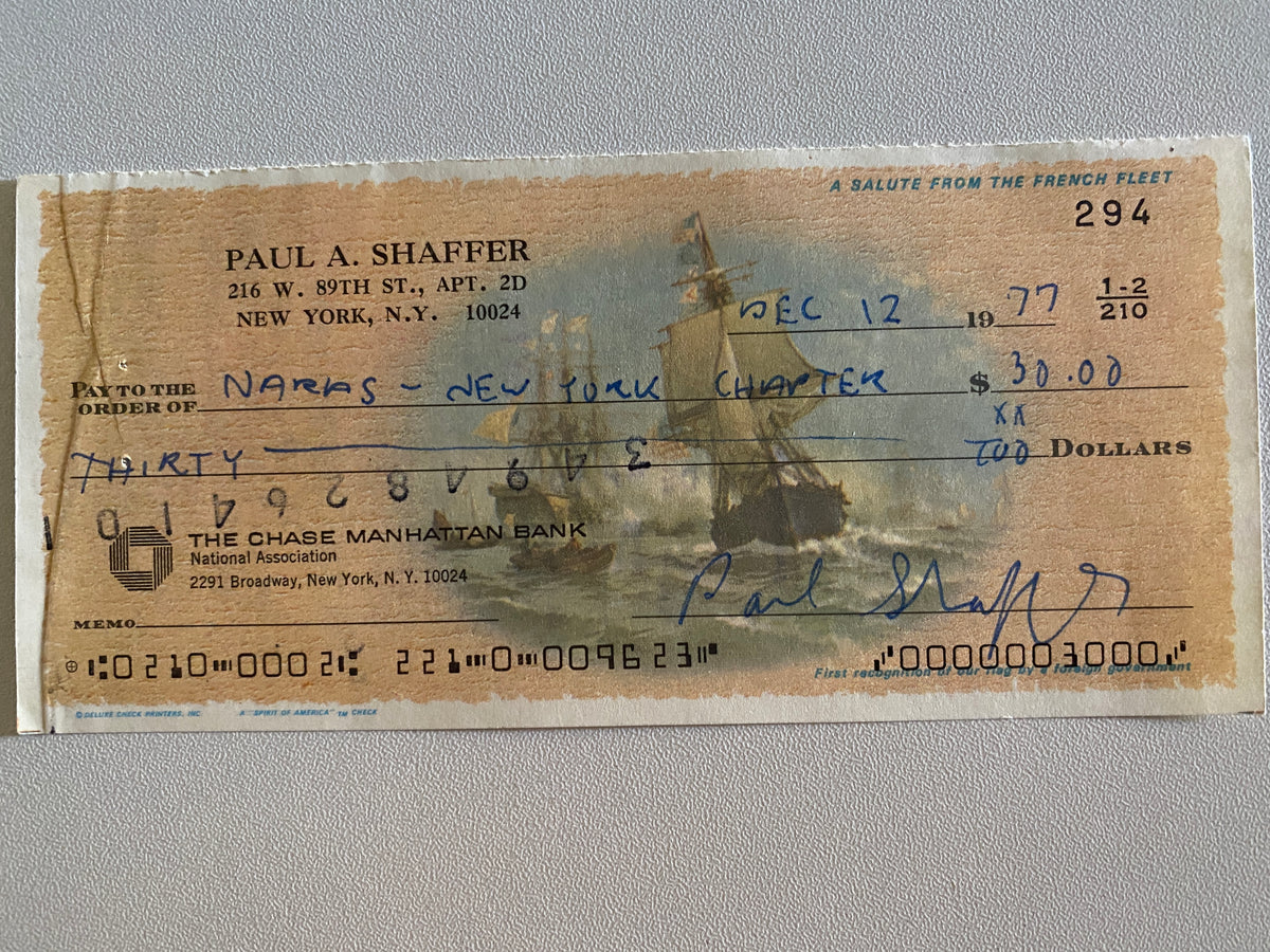 Paul Shaffer signed check