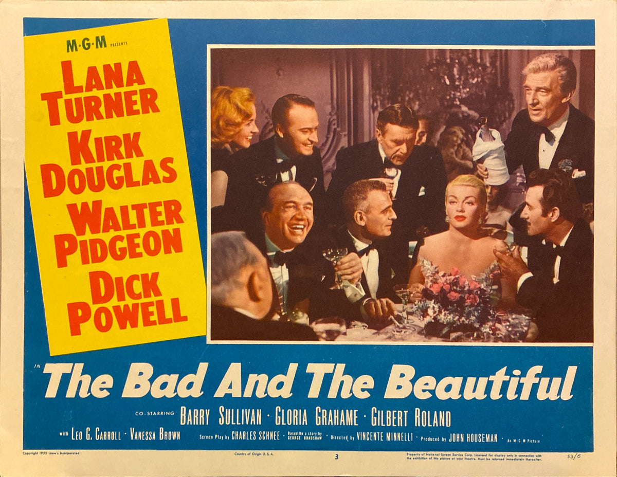 Lana Turner, Kirk Douglas, Walter Pidgeon, and Dick Powell "The Bad and the Beautiful" original Lobby Card