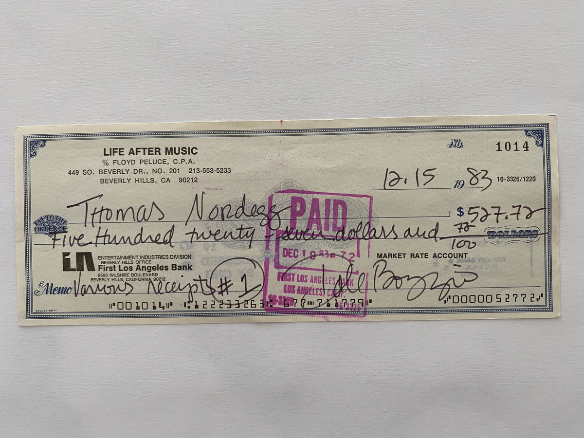 Dale Bozzio signed check