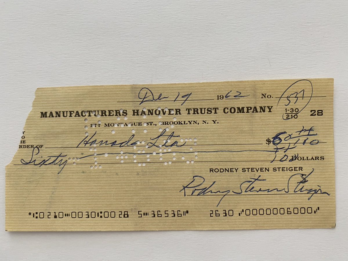 Rod Steiger signed check