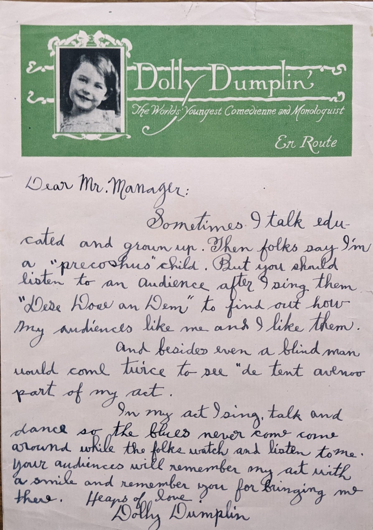 Dolly Dumplin Signed Letter