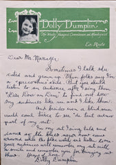 Dolly Dumplin Signed Letter