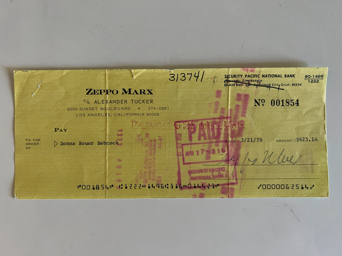 Zeppo Marx signed check