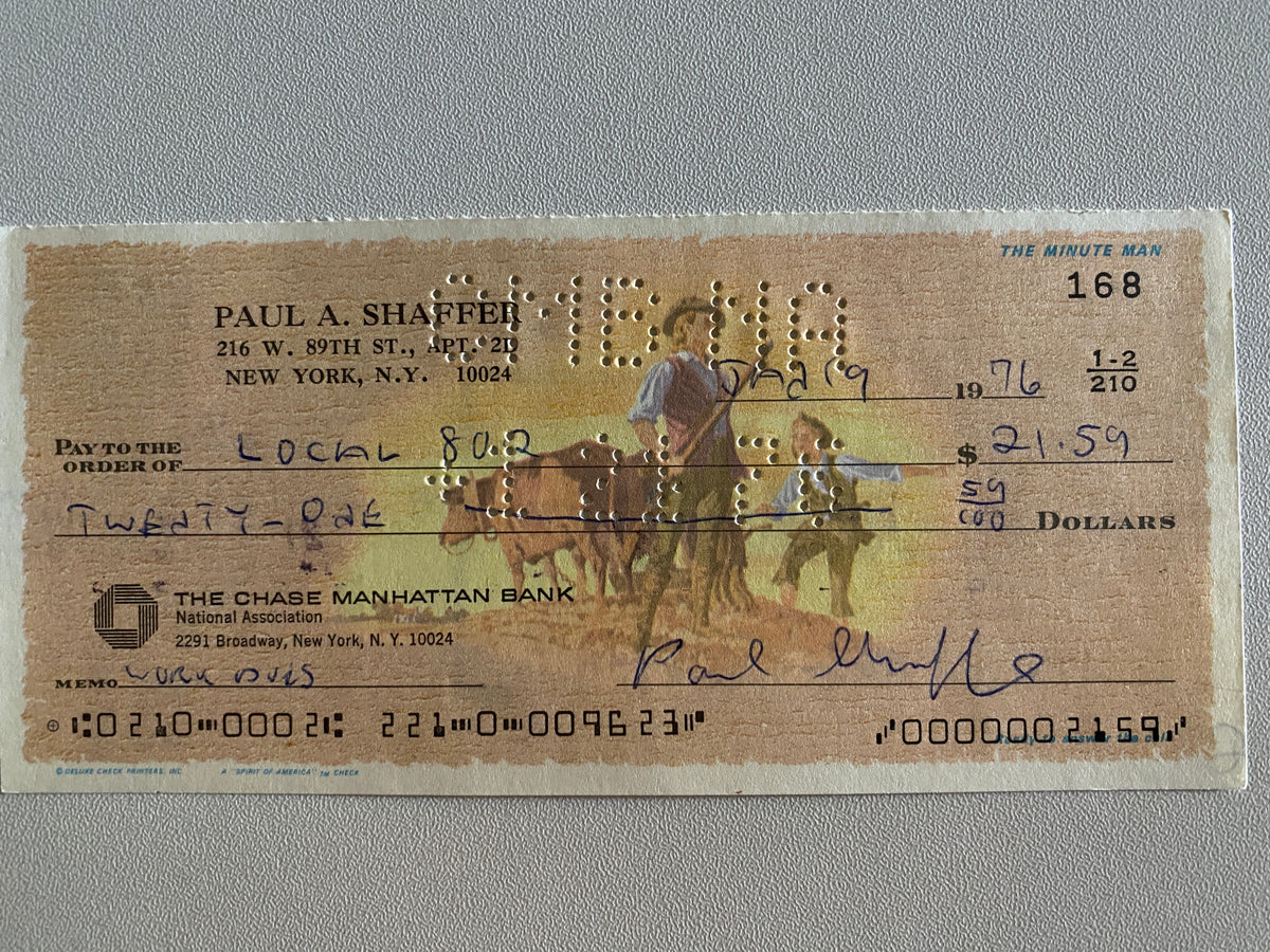 Paul Shaffer signed check