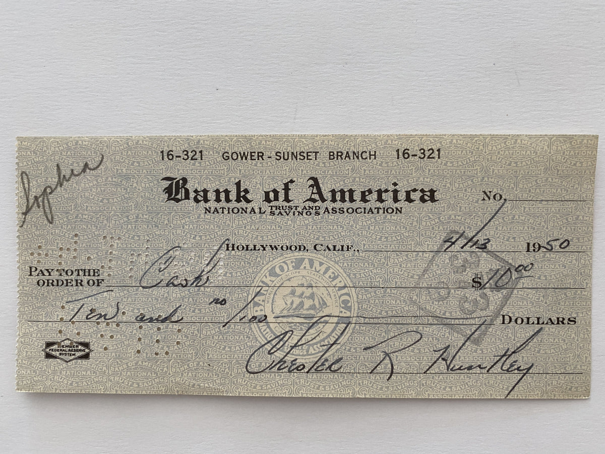 Chester Huntley signed check