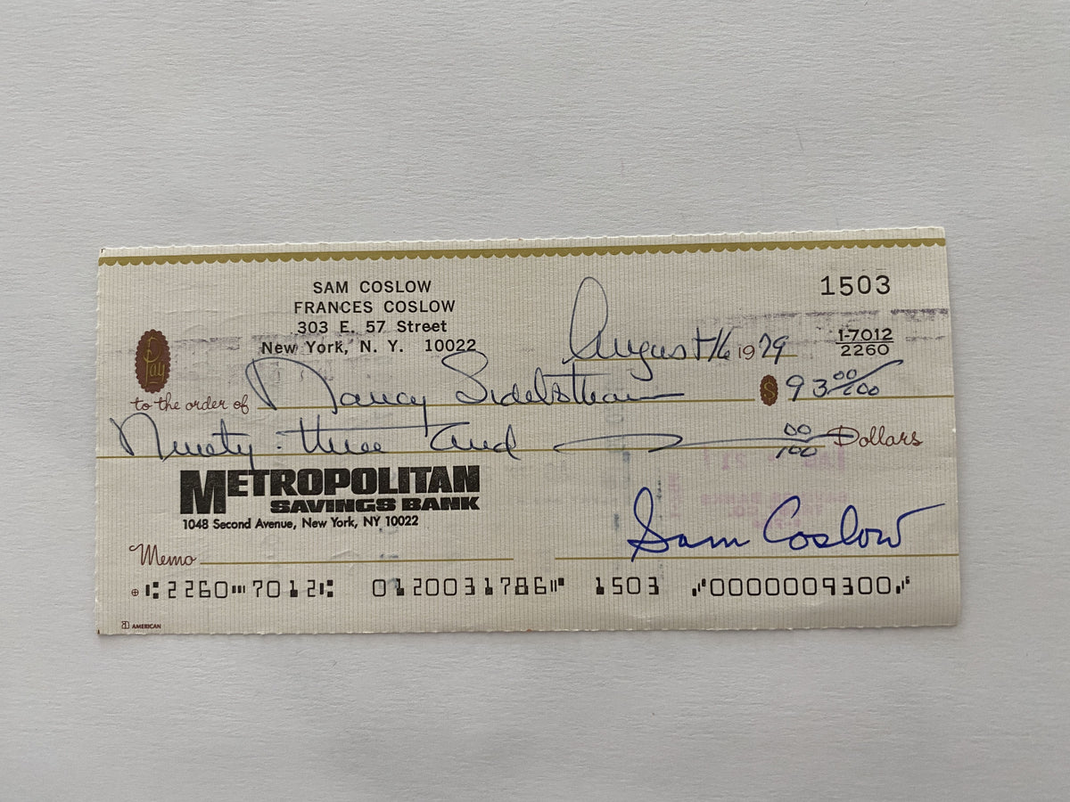 Sam Coslow signed check
