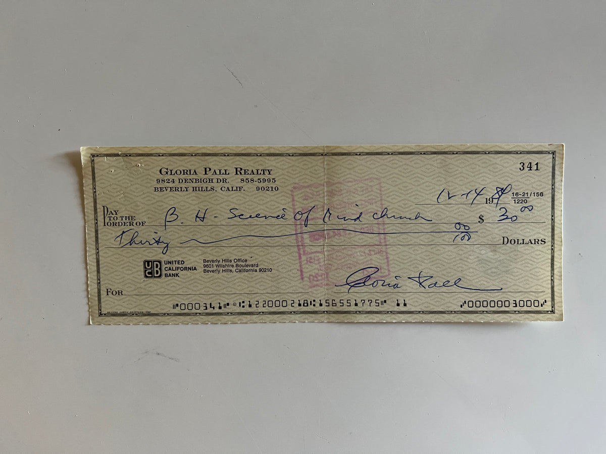 Gloria Pall signed check