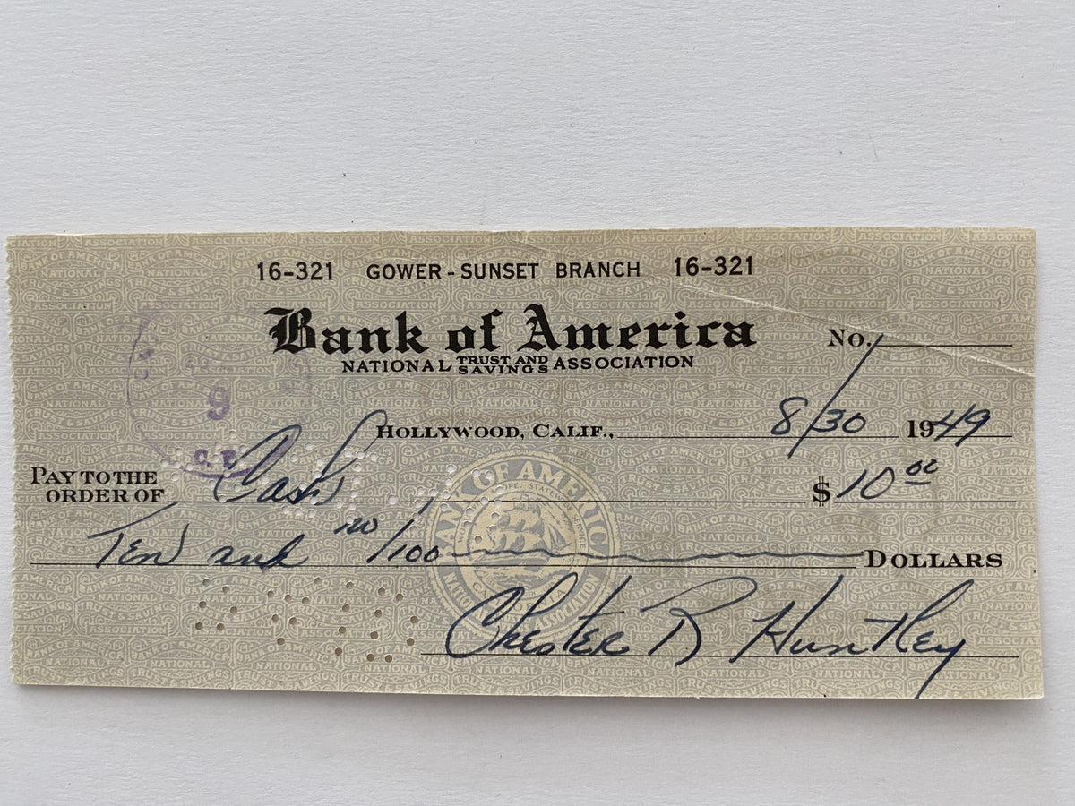 Chester Huntley signed check