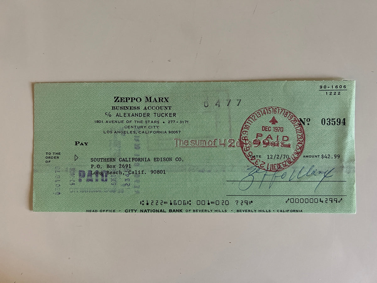 Zeppo Marx signed check