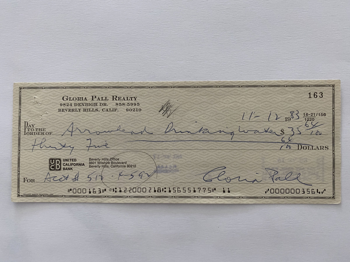 Gloria Pall signed check