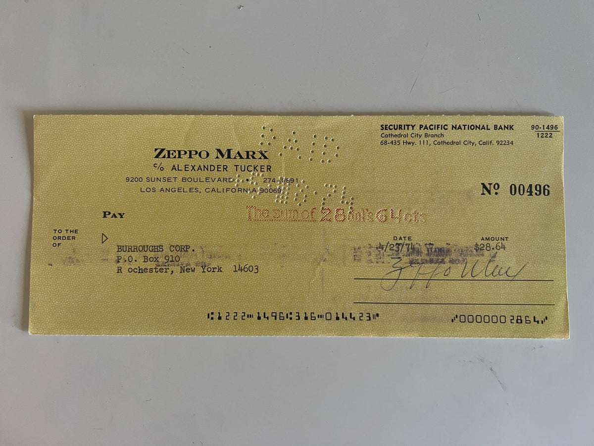 Zeppo Marx signed check