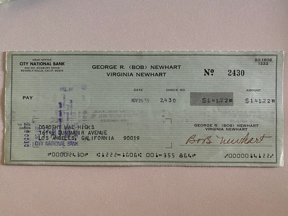 Bob Newhart signed check