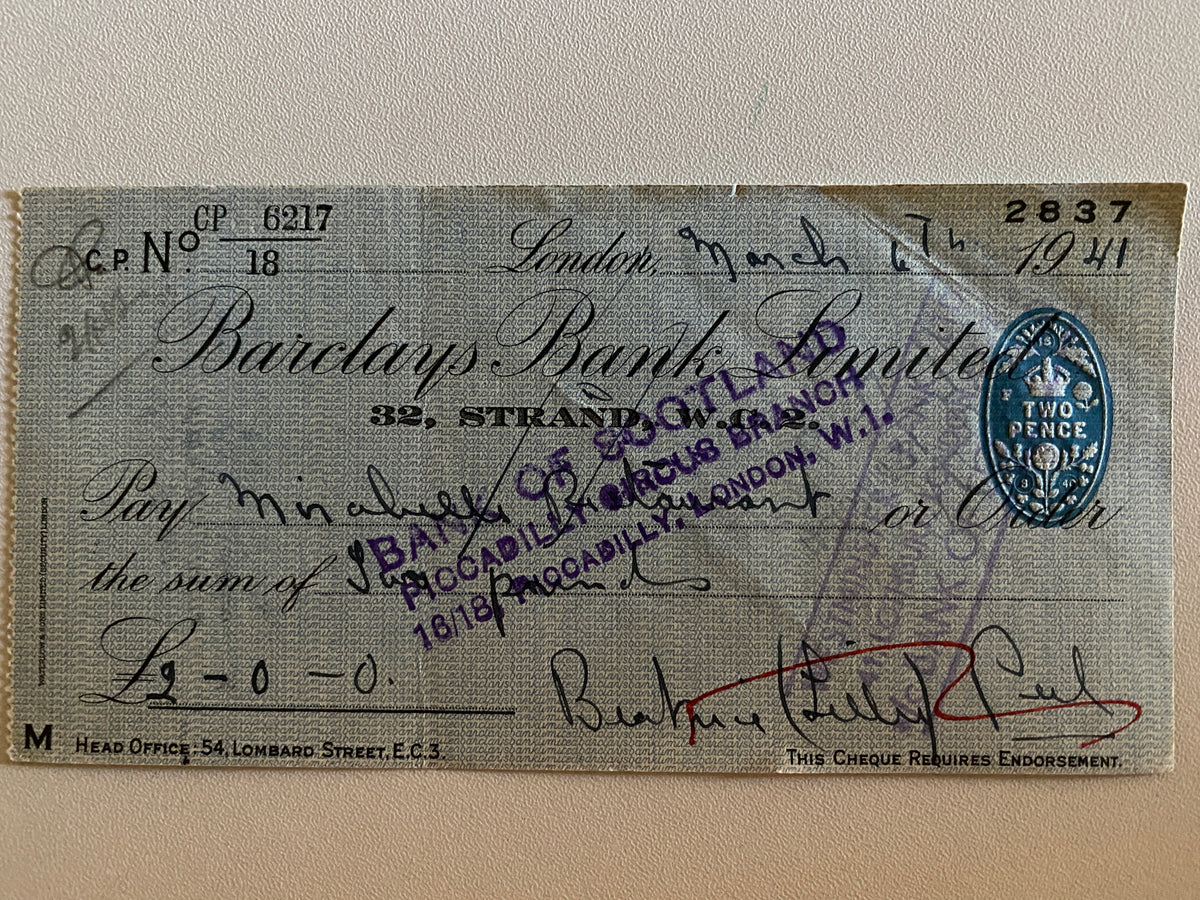 Beatrice Lillie, Lady Peel signed check